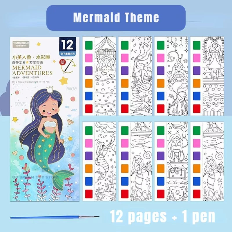 "Kids Portable Watercolor Painting Book with Brush – Coloring & Drawing Toy"