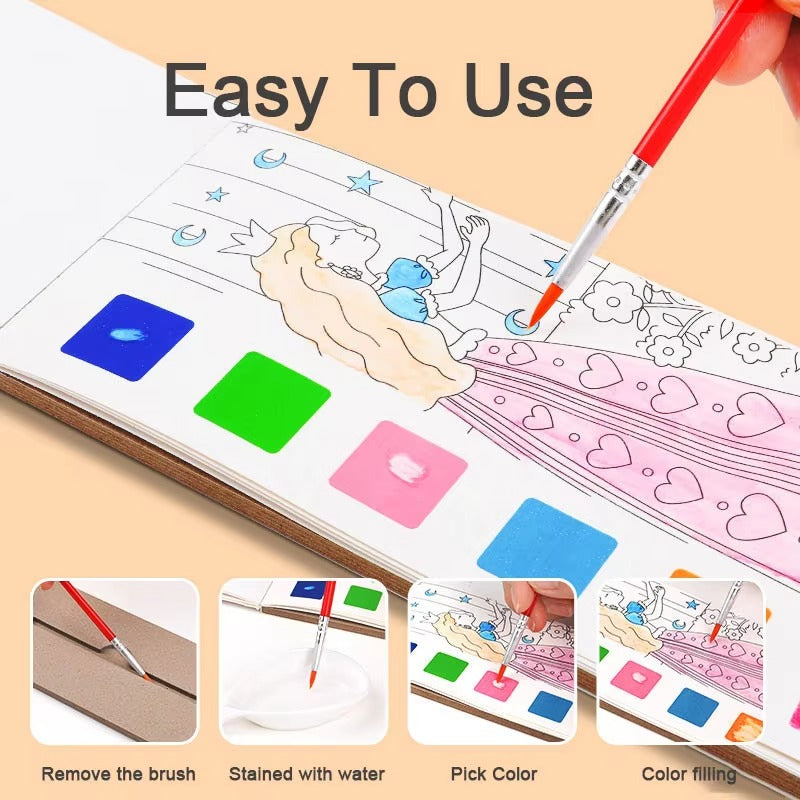 "Kids Portable Watercolor Painting Book with Brush – Coloring & Drawing Toy"