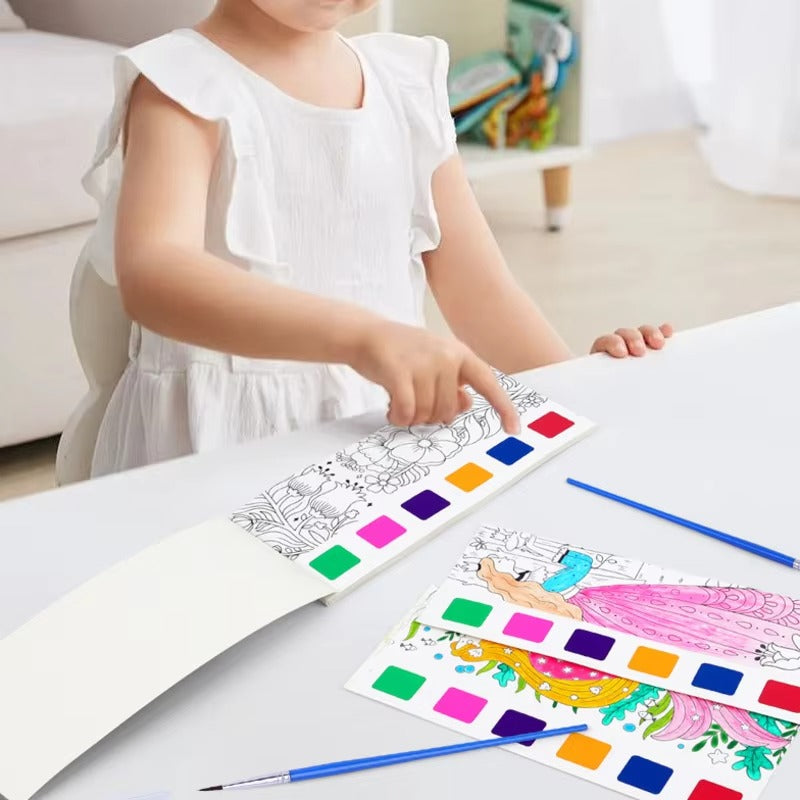 "Kids Portable Watercolor Painting Book with Brush – Coloring & Drawing Toy"