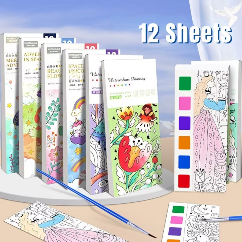 "Kids Portable Watercolor Painting Book with Brush – Coloring & Drawing Toy"