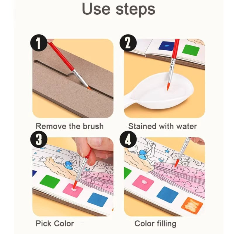 "Kids Portable Watercolor Painting Book with Brush – Coloring & Drawing Toy"