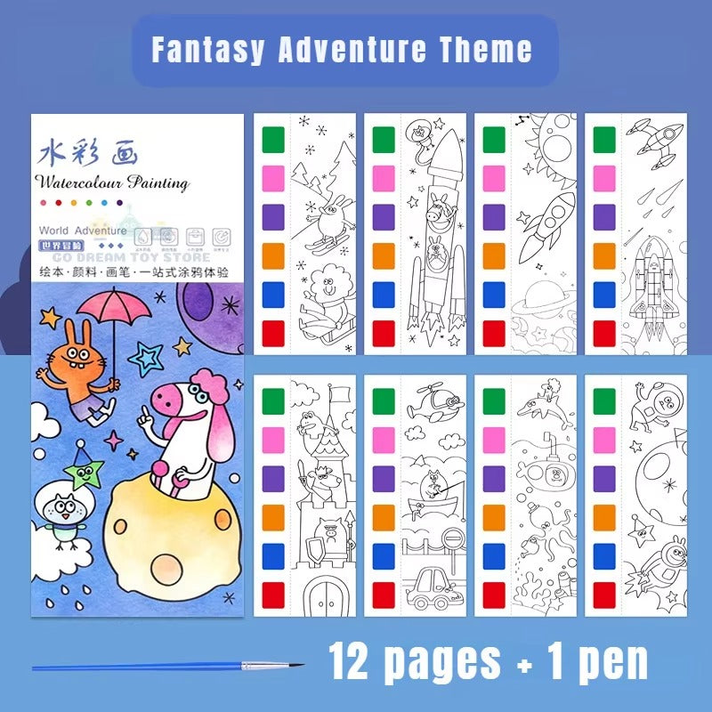 "Kids Portable Watercolor Painting Book with Brush – Coloring & Drawing Toy"