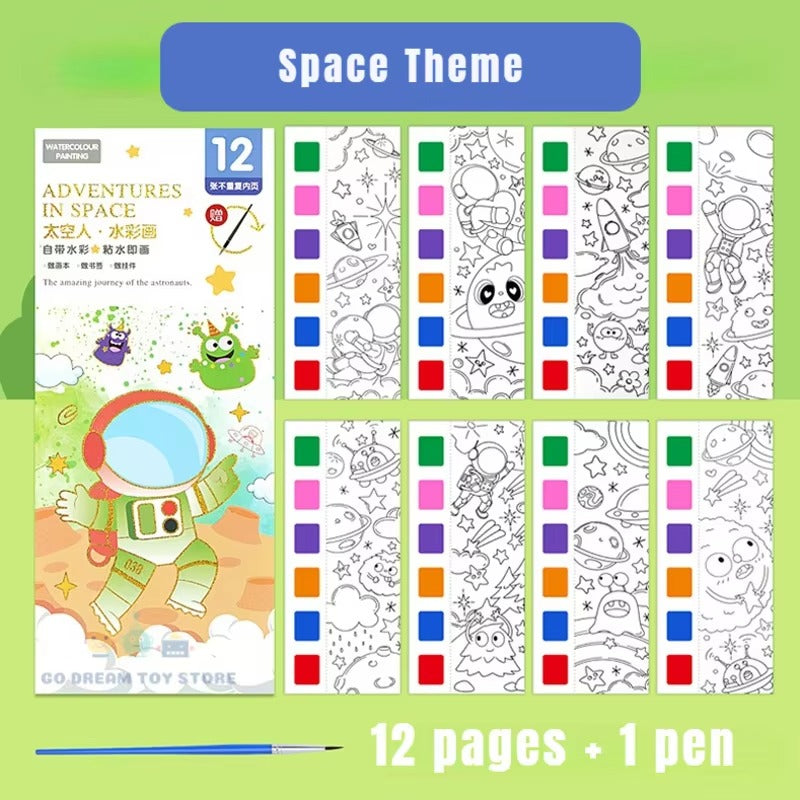 "Kids Portable Watercolor Painting Book with Brush – Coloring & Drawing Toy"
