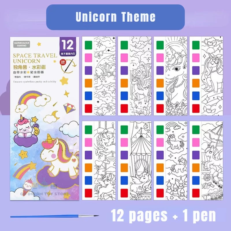 "Kids Portable Watercolor Painting Book with Brush – Coloring & Drawing Toy"