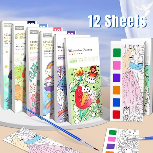 "Kids Portable Watercolor Painting Book with Brush – Coloring & Drawing Toy"