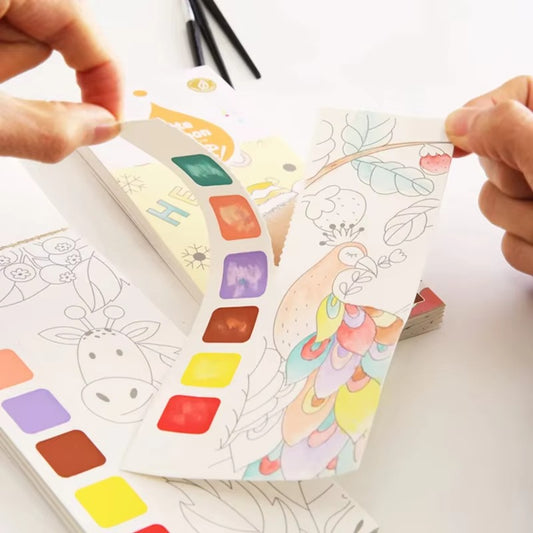 "Kids Portable Watercolor Painting Book with Brush – Coloring & Drawing Toy"